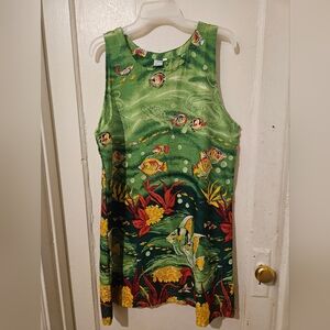 Ladies Cover-Up / mini Beaded Dress Rayon Sealife Print made in India size L EUC